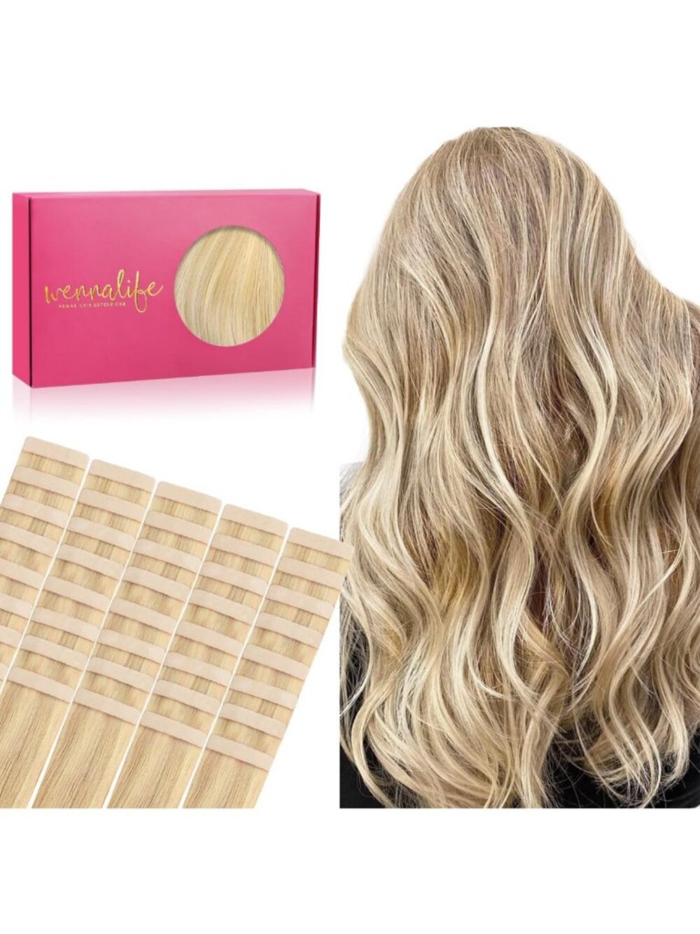 WENNALIFE Tape in Hair Extensions Human Hair, 40pcs 100g 18 inch Light Blonde